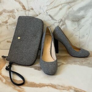 Nine West l Grey Wool Felt Fabric 4" Block Heel Pump Size 6